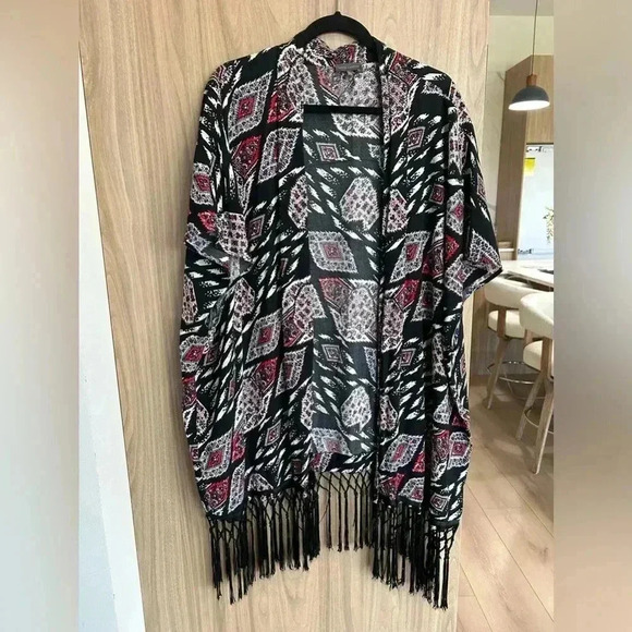 Vince Camuto Open Front Fringe Cardigan Kimono Boho Size 2X XXL - Picture 2 of 7